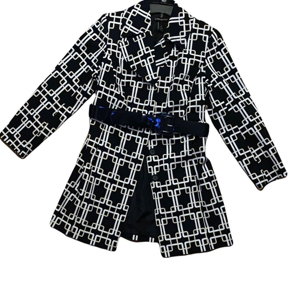 Lane Bryant Black and White Geometric Trench Coat